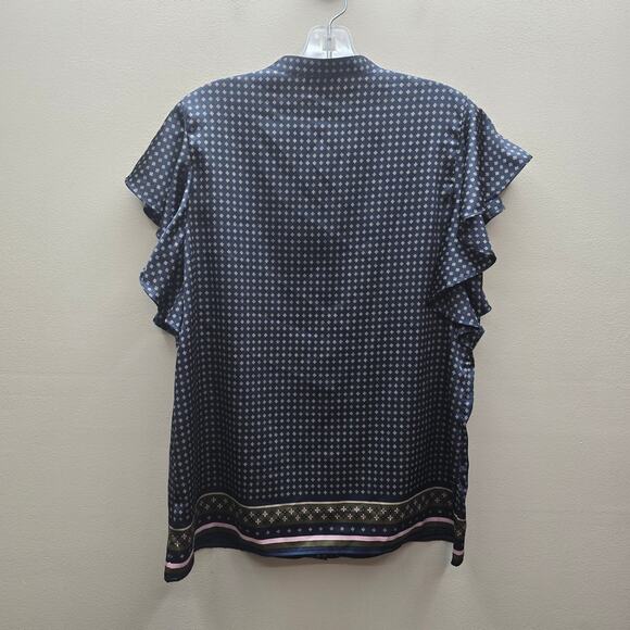 Ann Taylor Floral Flutter Sleeves Button Up Blouse Top Multicolor Size Medium - Picture 2 of 7